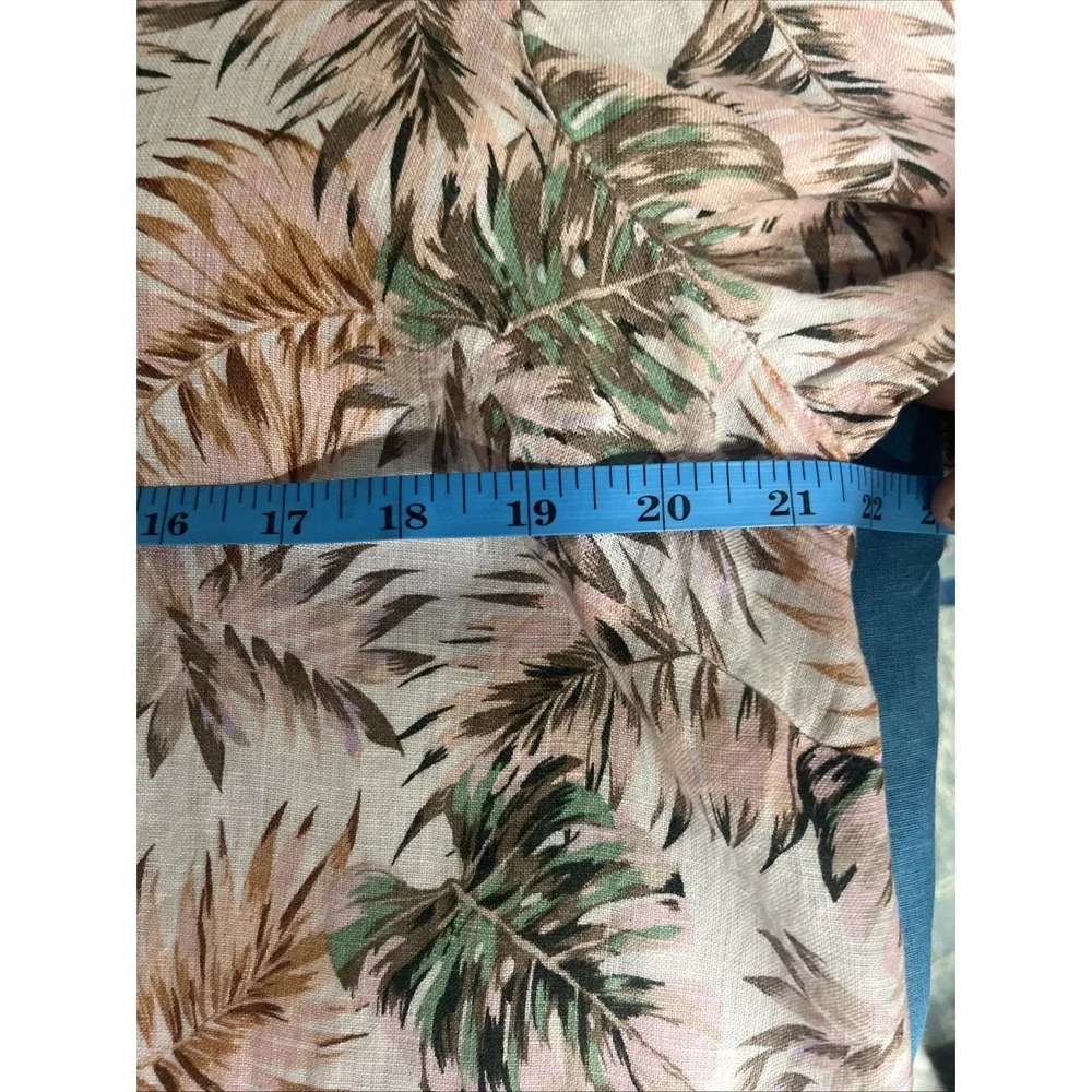 J Jill Love Linen Top Womens M Pink Tropical Palm Print V Neck 100% Linen - Picture 12 of 12